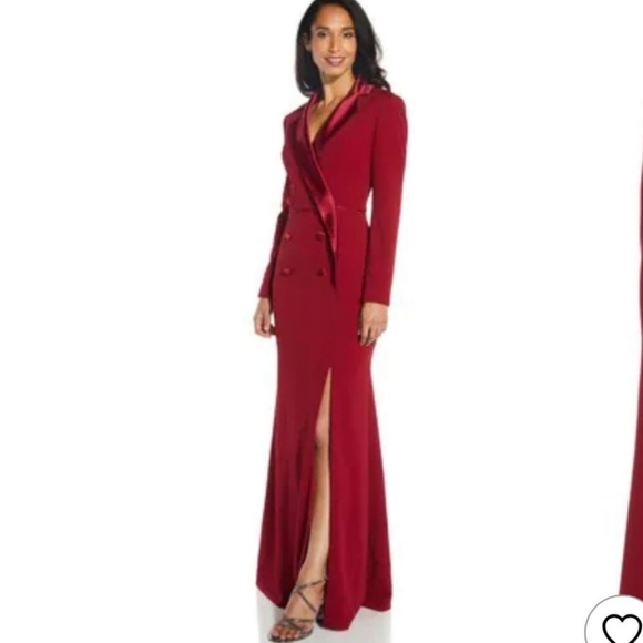 Adrianna Papell Red Crepe Tuxedo Gown - Picture 6 of 14